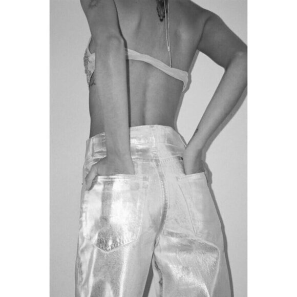 NWT Zara silver foil relaxed fit straight leg mid waist jeans, 4 - Picture 3 of 13